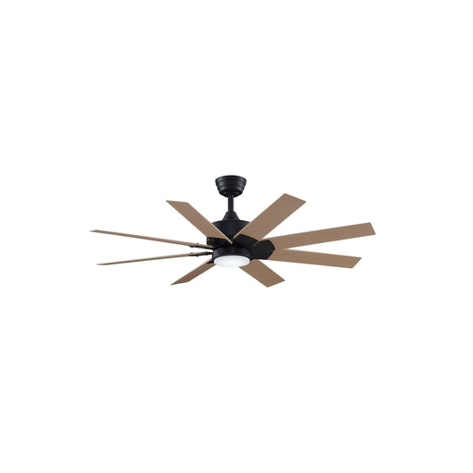 Fanimation Levon Custom 52in 8-Blade Ceiling Fan with LED Light | Black and Natural Composite | Covered Patio & Bedroom | Model FPD7912BBL-52N-LK