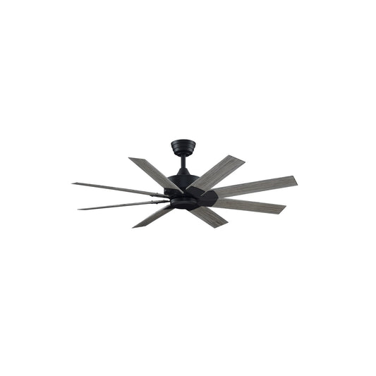 Fanimation Levon Custom 52in 8-Blade Smart Ceiling Fan | Black with Weathered Wood Composite Blades | Covered Patio & Sunroom | Model FPD7912BBL-52WE