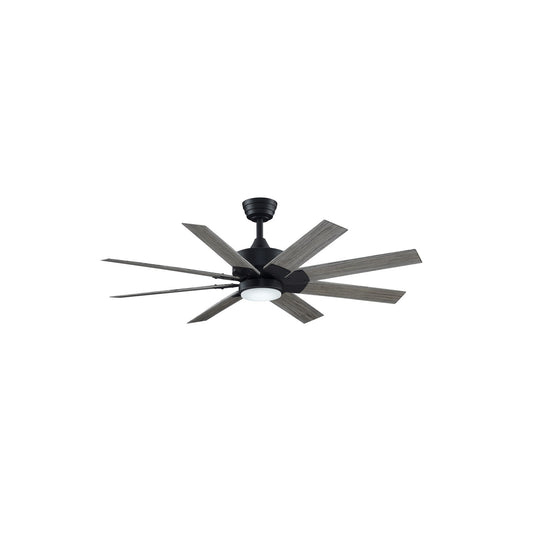 Fanimation Levon Custom 52in 8-Blade Smart Ceiling Fan with LED Light | Black with Weathered Wood Composite Blades | Model FPD7912BBL-52WE-LK