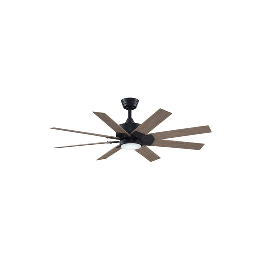 Fanimation Levon Custom 52in 8-Blade Smart Ceiling Fan with LED Light | Black with Washed Pine Composite Blades | Covered | Model FPD7912BBL-52WP-LK