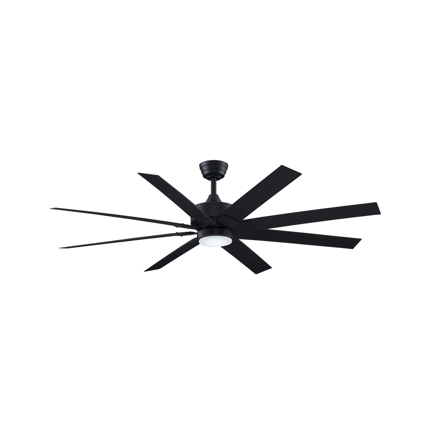 Fanimation Levon Custom 64in 8-Blade Smart Ceiling Fan with LED Light | Modern Black and Black Composite Blades | Covered | Model FPD7912BBL-64BL-LK