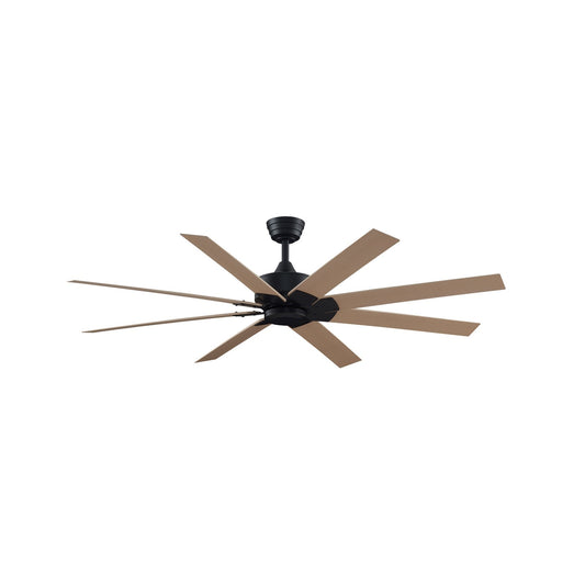 Fanimation Levon Custom 64in 8-Blade Smart Ceiling Fan | Black and Natural Composite Blades | Covered Patio, Porch, Sunroom | Model FPD7912BBL-64N