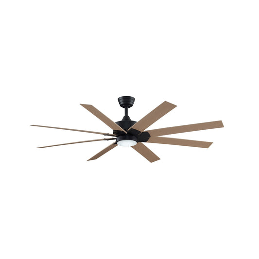 Fanimation Levon Custom 64in 8-Blade Smart Ceiling Fan with LED CCT Select Light Kit | Black and Natural Composite Blades | Model FPD7912BBL-64N-LK