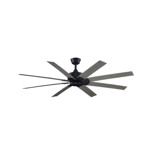 Fanimation Levon Custom 64in 8-Blade Smart Ceiling Fan | Black and Weathered Wood Composite Blades | Covered Patio, Porch | Model FPD7912BBL-64WE