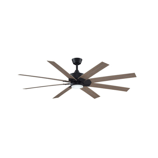 Fanimation Levon Custom 64in 8-Blade Smart Ceiling Fan with LED Light | Black and Washed Pine Composite | Covered Patio | Model FPD7912BBL-64WP-LK