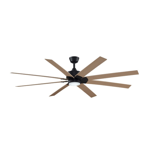 Fanimation Levon Custom 72in 8-Blade Smart Ceiling Fan with LED Light | Black and Natural Composite | Covered Patio | Model FPD7912BBL-72N-LK