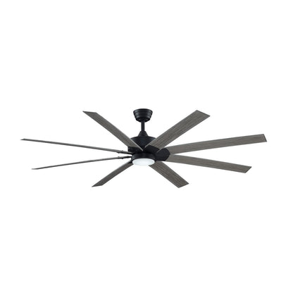Fanimation Levon Custom 72in 8-Blade Ceiling Fan with LED Light | Black and Weathered Wood Composite | Covered Patio | Model FPD7912BBL-72WE-LK