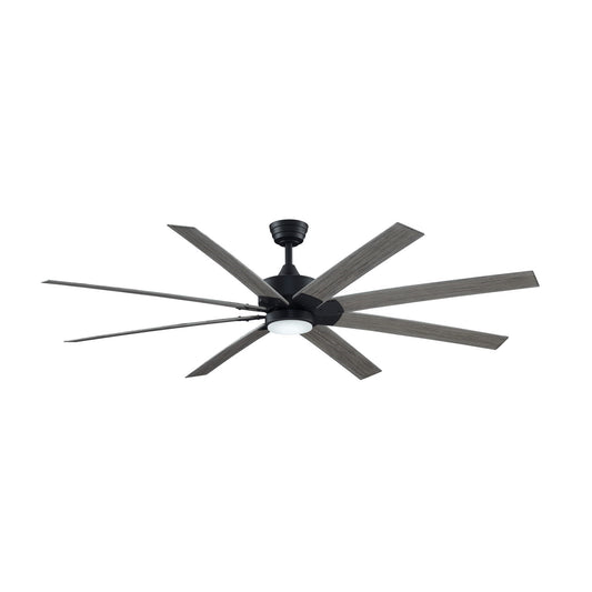 Fanimation Levon Custom 72in 8-Blade Ceiling Fan with LED Light | Black and Weathered Wood Composite | Covered Patio | Model FPD7912BBL-72WE-LK