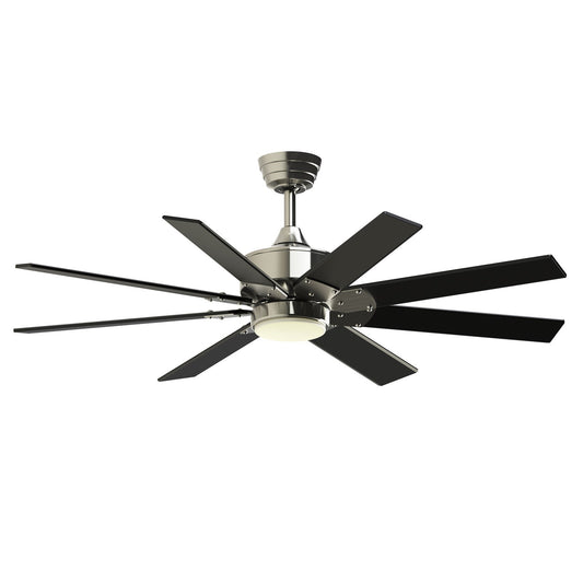 Fanimation Levon Custom 52in 8-Blade Smart Ceiling Fan with LED Light | Brushed Nickel and Black Composite | Covered Patio | Model FPD7912BBN-52BL-LK