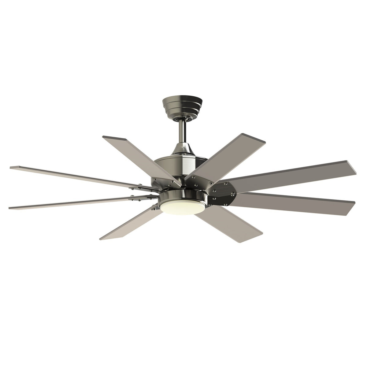 Fanimation Levon Custom 52in 8-Blade Smart Ceiling Fan with LED Light | Brushed Nickel and Brushed Nickel Composite | Model FPD7912BBN-52BN-LK