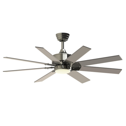 Fanimation Levon Custom 52in 8-Blade Smart Ceiling Fan with LED Light | Brushed Nickel and Brushed Nickel Composite | Model FPD7912BBN-52BN-LK