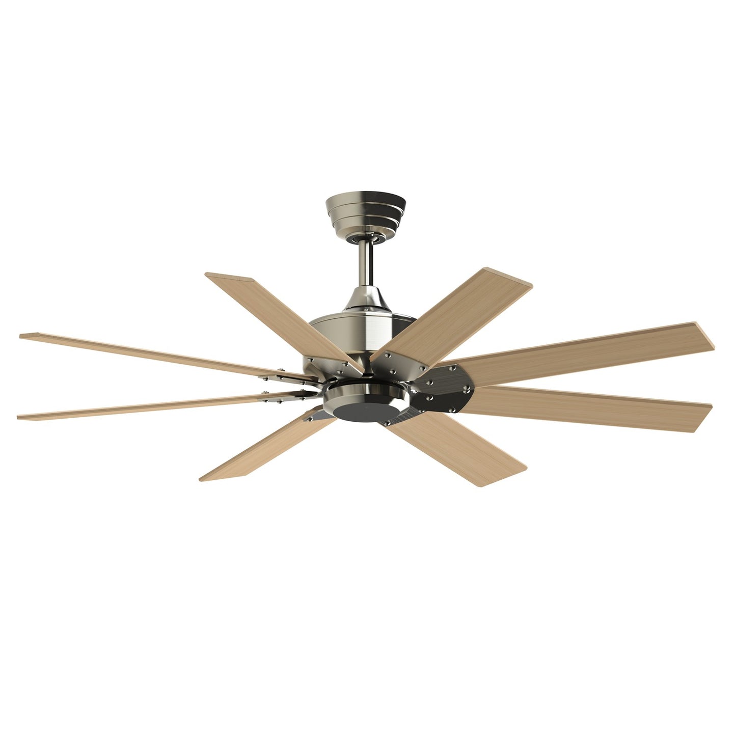 Fanimation Levon Custom 52in 8-Blade Smart Ceiling Fan | Brushed Nickel and Natural Composite Blades | Covered Patio, Porch | Model FPD7912BBN-52N