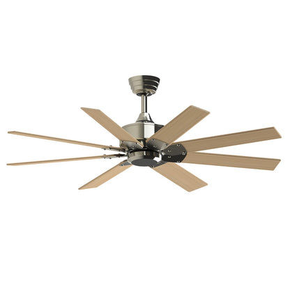 Fanimation Levon Custom 52in 8-Blade Smart Ceiling Fan | Brushed Nickel and Natural Composite Blades | Covered Patio, Porch | Model FPD7912BBN-52N