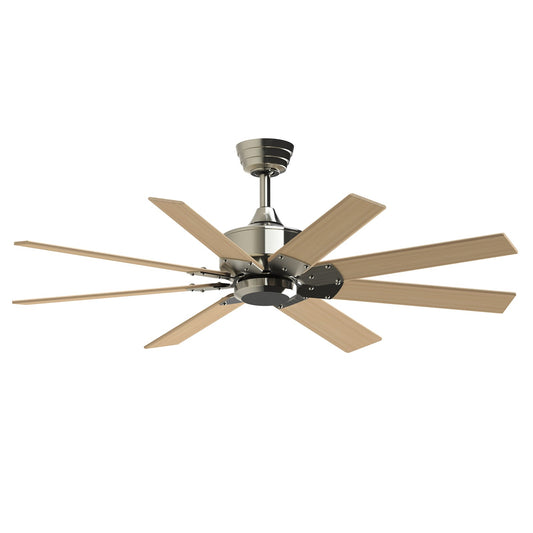Fanimation Levon Custom 52in 8-Blade Smart Ceiling Fan | Brushed Nickel and Natural Composite Blades | Covered Patio, Porch | Model FPD7912BBN-52N