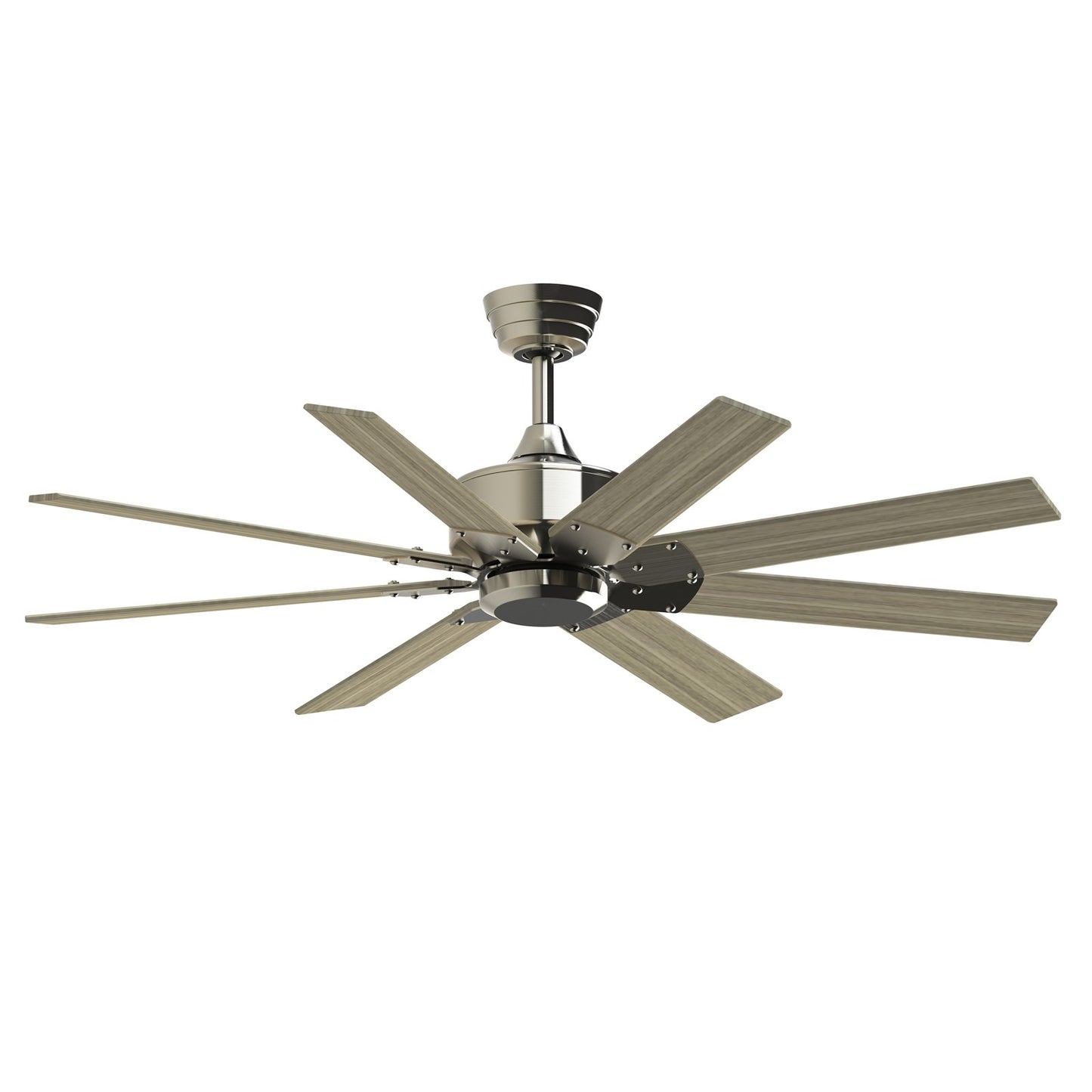 Fanimation Levon Custom 52in 8-Blade Smart Ceiling Fan | Brushed Nickel and Washed Pine Composite Blades | Covered Patio | Model FPD7912BBN-52WP