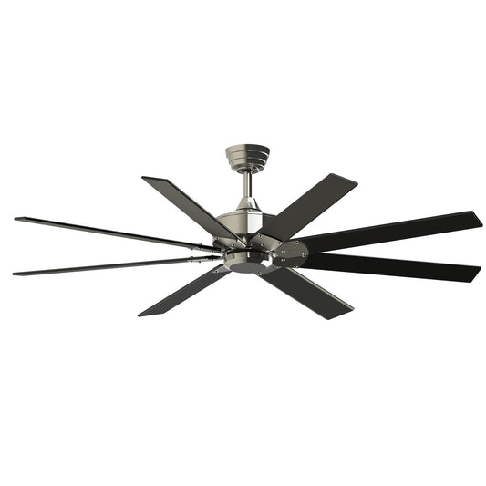 Fanimation Levon Custom 64in 8-Blade Smart Ceiling Fan | Brushed Nickel and Black Composite Blades | Covered Patio & Sunroom | Model FPD7912BBN-64BL