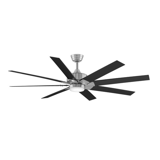 Fanimation Levon Custom 64in 8-Blade Smart Ceiling Fan with LED Light | Brushed Nickel and Black Composite Blades | Model FPD7912BBN-64BL-LK
