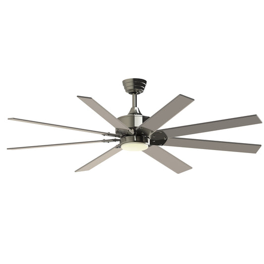 Fanimation Levon Custom 64in 8-Blade Smart Ceiling Fan with LED Light | Brushed Nickel and Brushed Nickel Composite Blades | Model FPD7912BBN-64BN-LK