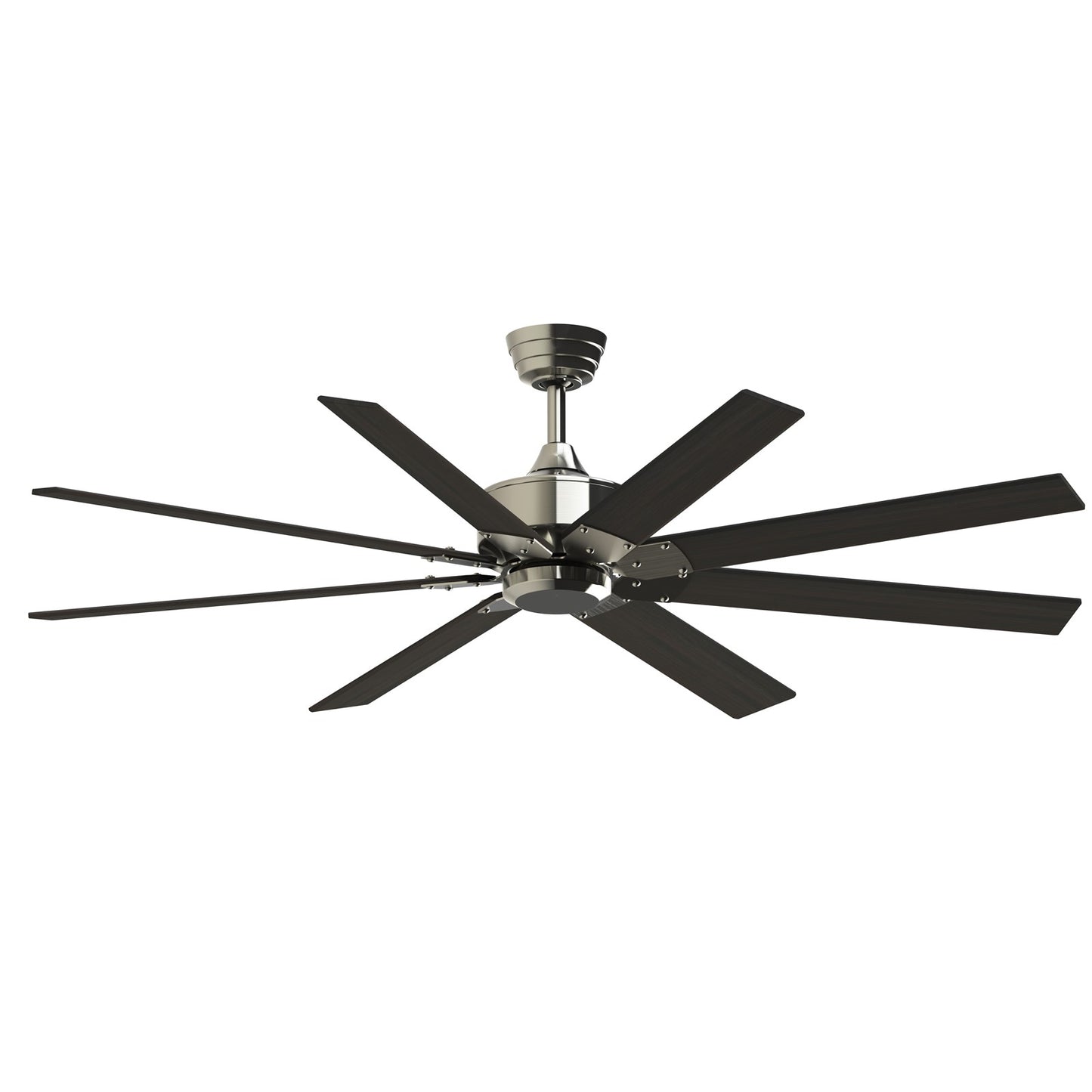 Fanimation Levon Custom 64in 8-Blade DC Ceiling Fan | Brushed Nickel and Dark Walnut Composite | Covered Patio & Living Room | Model FPD7912BBN-64DWA
