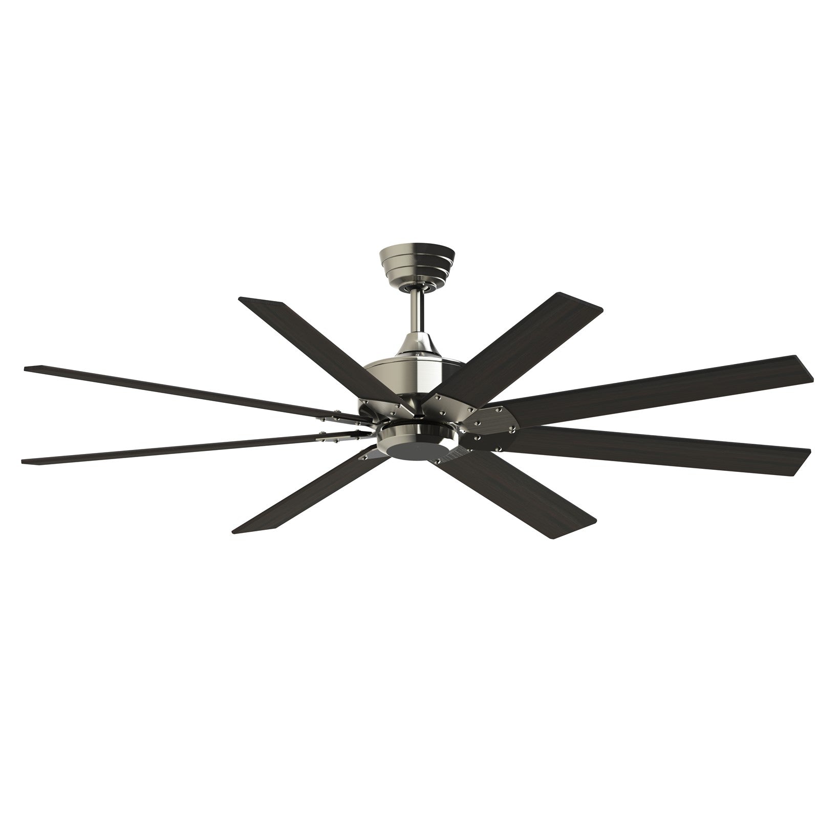 Fanimation Levon Custom 64in 8-Blade DC Ceiling Fan | Brushed Nickel and Dark Walnut Composite | Covered Patio & Living Room | Model FPD7912BBN-64DWA