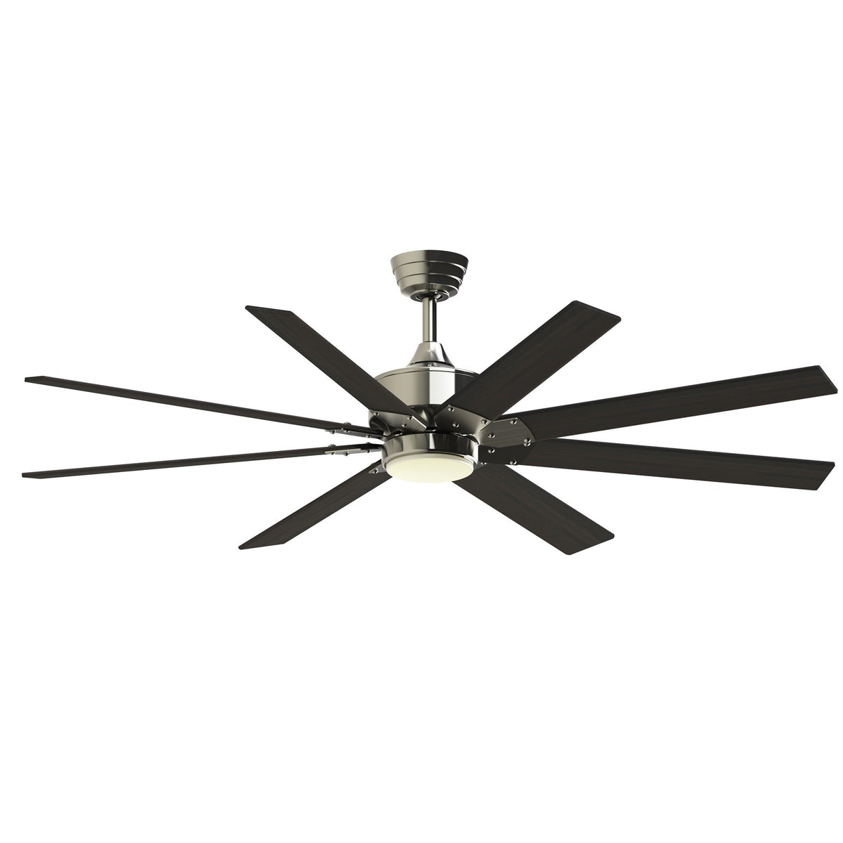 Fanimation Levon Custom 64in 8-Blade DC Ceiling Fan with LED Light | Brushed Nickel and Dark Walnut Composite | Covered | Model FPD7912BBN-64DWA-LK