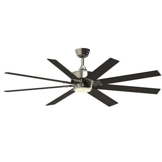 Fanimation Levon Custom 64in 8-Blade DC Ceiling Fan with LED Light | Brushed Nickel and Dark Walnut Composite | Covered | Model FPD7912BBN-64DWA-LK