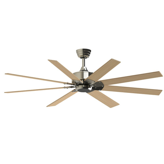 Fanimation Levon Custom 64in 8-Blade DC Ceiling Fan | Brushed Nickel and Natural Composite | Covered Patio & Living Room | Model FPD7912BBN-64N