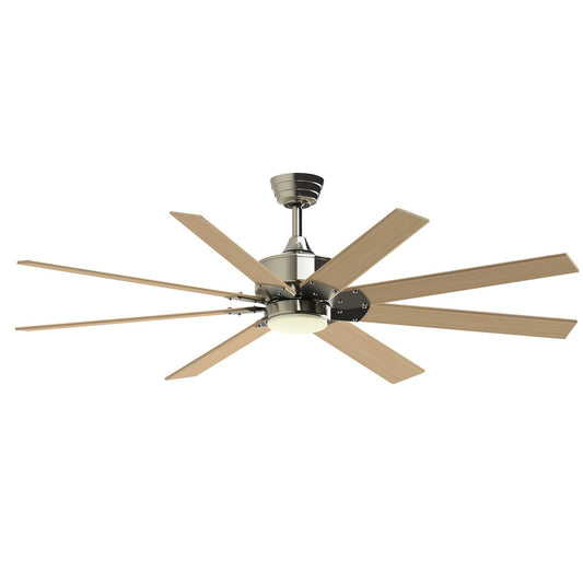 Fanimation Levon Custom 64in 8-Blade DC Ceiling Fan with LED Light | Brushed Nickel and Natural Composite | Covered Patio | Model FPD7912BBN-64N-LK