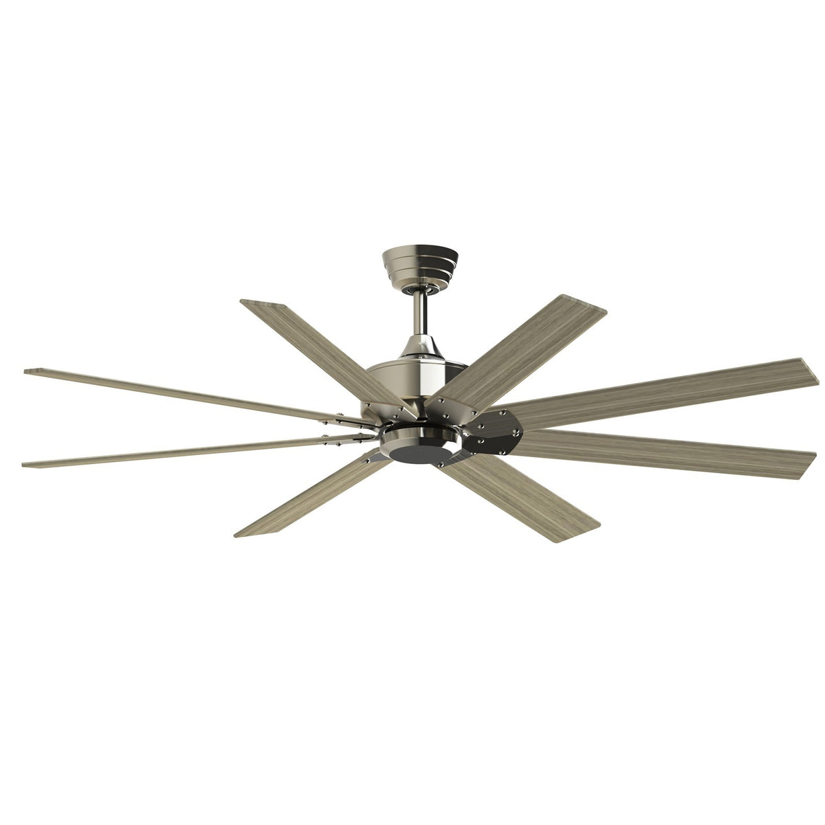 Fanimation Levon Custom 64in 8-Blade Smart Ceiling Fan | Brushed Nickel and Washed Pine Composite | Covered Patio & Sunroom | Model FPD7912BBN-64WP