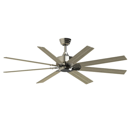 Fanimation Levon Custom 64in 8-Blade Smart Ceiling Fan | Brushed Nickel and Washed Pine Composite | Covered Patio & Sunroom | Model FPD7912BBN-64WP
