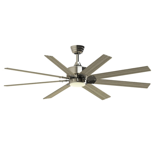 Fanimation Levon Custom 64in 8-Blade Smart Ceiling Fan with LED Light | Brushed Nickel and Washed Pine Composite | Covered | Model FPD7912BBN-64WP-LK