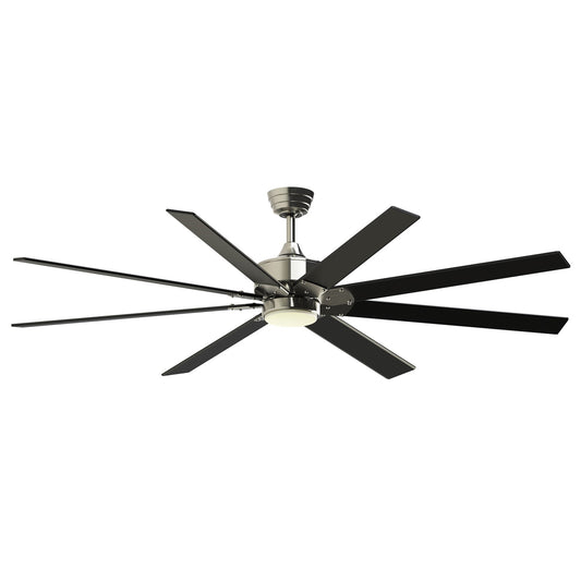 Fanimation Levon Custom 72in 8-Blade Smart Ceiling Fan with LED Light | Brushed Nickel and Black Composite | Covered Patio | Model FPD7912BBN-72BL-LK