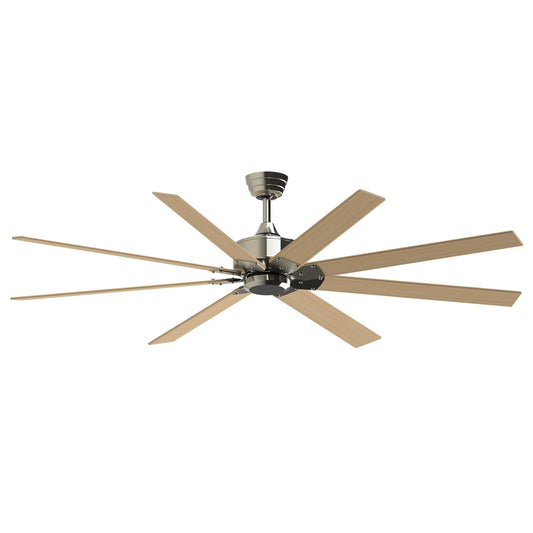 Fanimation Levon Custom 72in 8-Light Ceiling Fan | Brushed Nickel and Natural Composite Blades | Covered Patio & Living Room | Model FPD7912BBN-72N
