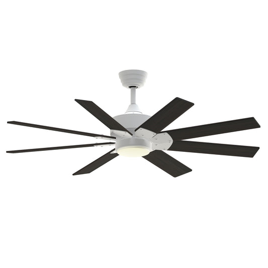 Fanimation Levon Custom 52in 8-Blade Smart Ceiling Fan | Matte White and Dark Walnut Composite | Covered Patio & Living | Model FPD7912BMW-52DWA-LK