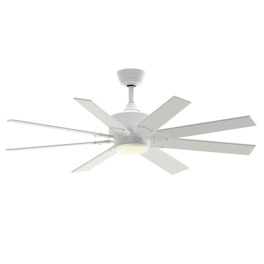 Fanimation Levon Custom 52in 8-Blade Smart Ceiling Fan | Matte White Composite | Covered Patio & Living Room | Model FPD7912BMW-52MW-LK