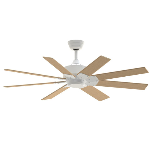 Fanimation Levon Custom 52in 8-Blade Smart Ceiling Fan | Matte White and Natural Composite | Covered Patio & Living Room | Model FPD7912BMW-52N