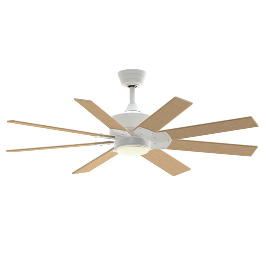 Fanimation Levon Custom 52in 8-Light Ceiling Fan | Modern Matte White and Natural Composite Blades | Covered Patio | Model FPD7912BMW-52N-LK