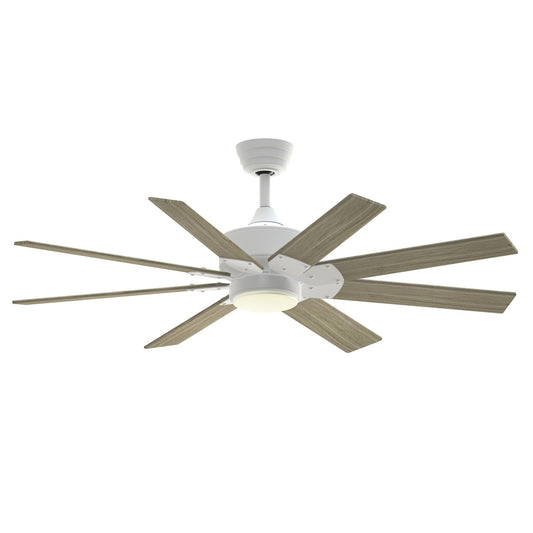 Fanimation Levon Custom 52in 8-Light Ceiling Fan | Modern Matte White and Washed Pine Composite Blades | Covered Patio | Model FPD7912BMW-52WP-LK