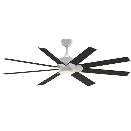 Fanimation Levon Custom 64in 1-Light Ceiling Fan | Matte White and Dark Walnut Composite Blades | Covered Patio & Sunroom | Model FPD7912BMW-64DWA-LK