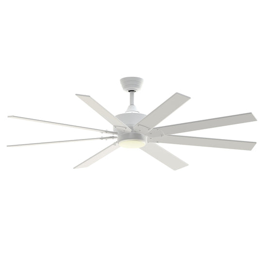Fanimation Levon Custom 64in 8-Light Ceiling Fan | Modern Matte White and Matte White Composite Blades | Covered Patio | Model FPD7912BMW-64MW-LK