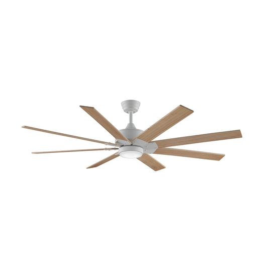 Fanimation Levon Custom 64in 8-Light Ceiling Fan | Modern Matte White and Natural Composite Blades | Covered Patio & Living | Model FPD7912BMW-64N-LK