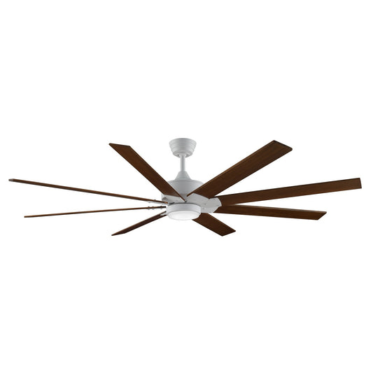 Fanimation Levon Custom 72in 8-Light Ceiling Fan | Matte White and Dark Walnut Composite Blades | Covered Patio & Sunroom | Model FPD7912BMW-72DWA-LK