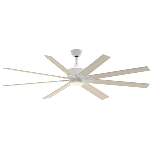 Fanimation Levon Custom 72in 8-Light Ceiling Fan | Modern Matte White and White Washed Composite Blades | Covered Patio | Model FPD7912BMW-72WW-LK