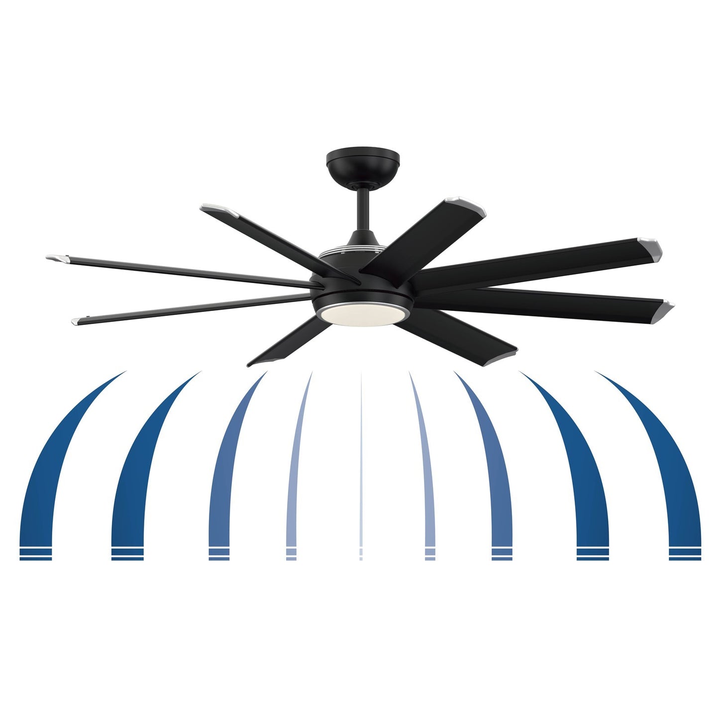 Fanimation Stellar Custom 56in 8-Light Ceiling Fan | Modern Black and Silver Tip Aluminum Blades | Wet-Rated Patio & Pergola | Model FPD7997BLW-56BLW