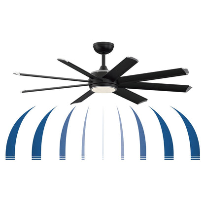 Fanimation Stellar Custom 56in 8-Light Ceiling Fan | Modern Black and Silver Tip Aluminum Blades | Wet-Rated Patio & Pergola | Model FPD7997BLW-56BLW