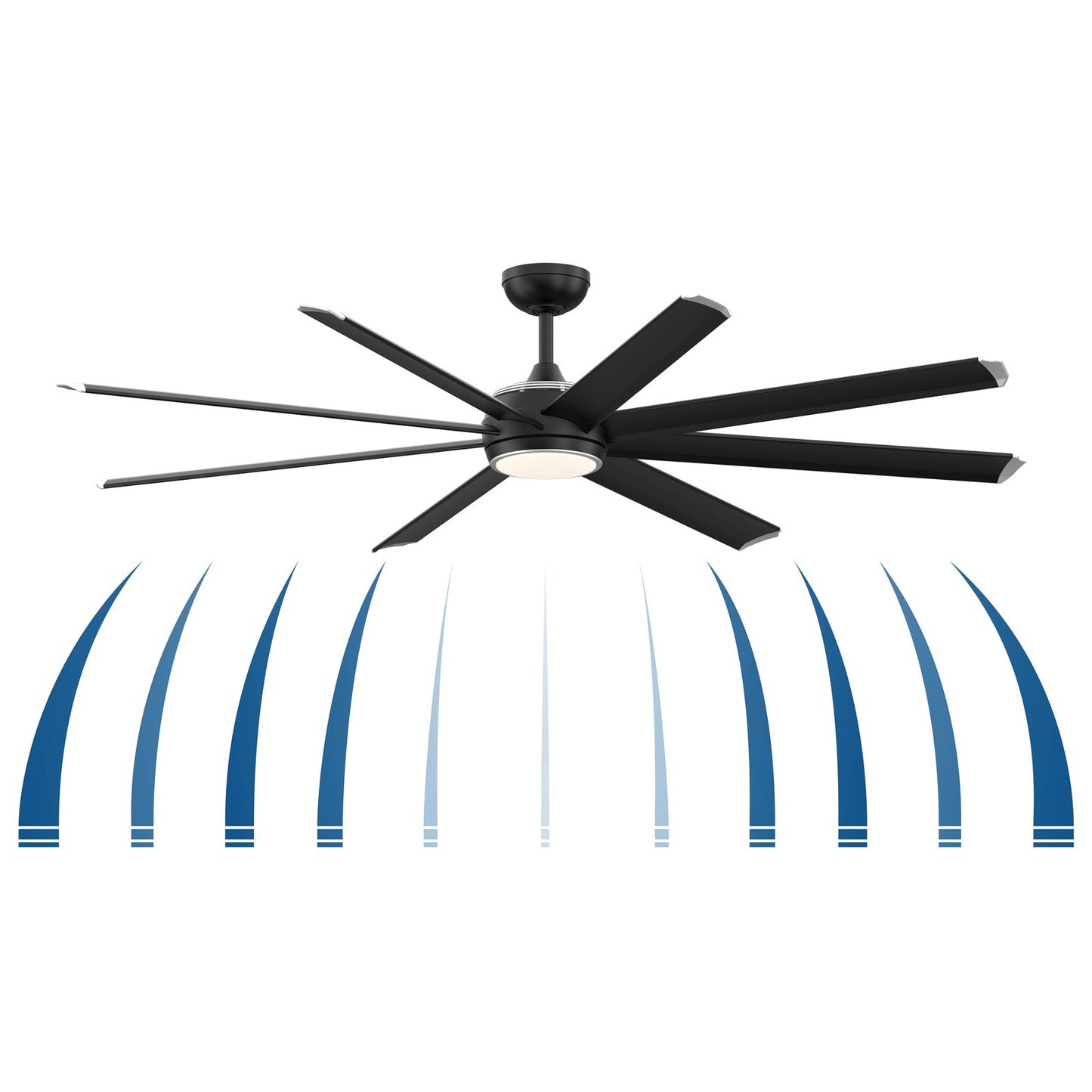 Fanimation Stellar Custom 72in 8-Light Ceiling Fan | Black and Silver Aluminum Blades | Wet Rated Indoor/Outdoor | Model FPD7997BLW-72SLW