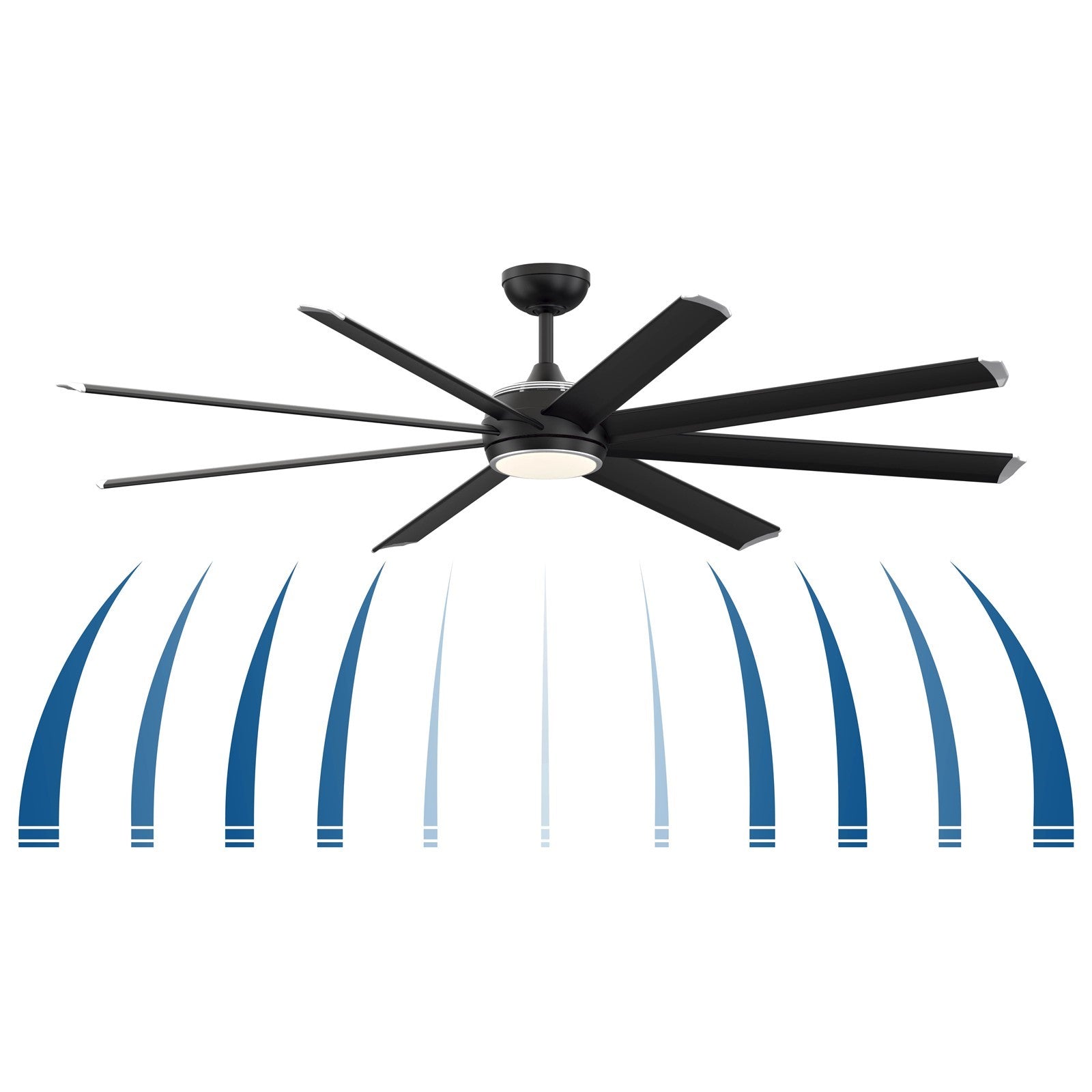 Fanimation Stellar Custom 72in 8-Light Ceiling Fan | Black and Silver Aluminum Blades | Wet Rated Indoor/Outdoor | Model FPD7997BLW-72SLW