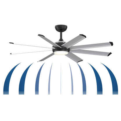 Fanimation Stellar Custom 56in 8-Light Ceiling Fan | Silver and Black Aluminum Blades | Wet Rated Indoor/Outdoor | Model FPD7997SLW-56BLW