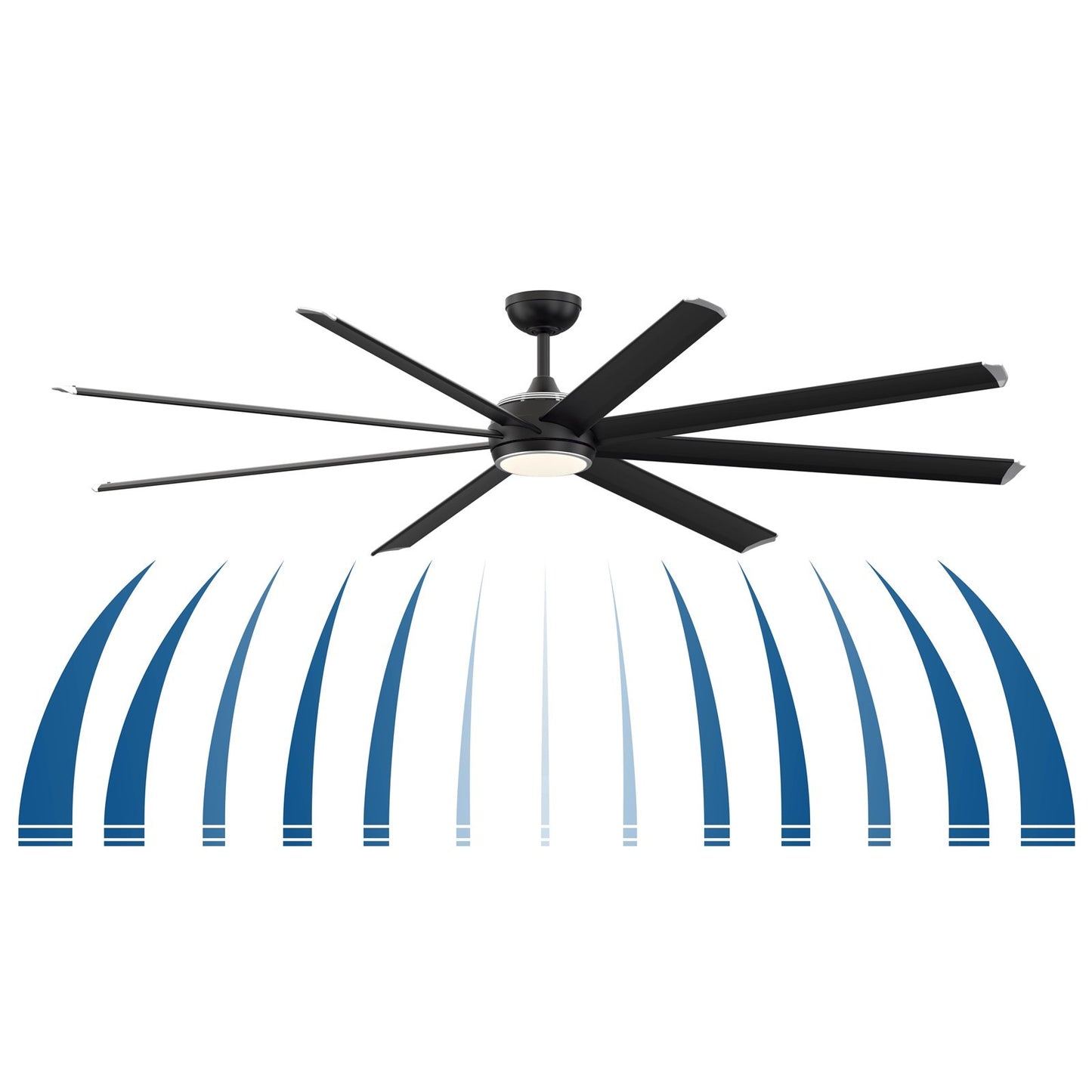 Fanimation Stellar Custom 84in 8-Blade Smart Ceiling Fan | Silver Aluminum and Opal Frosted Glass | Indoor & Outdoor Wet | Model FPD7997SLW-84BLW
