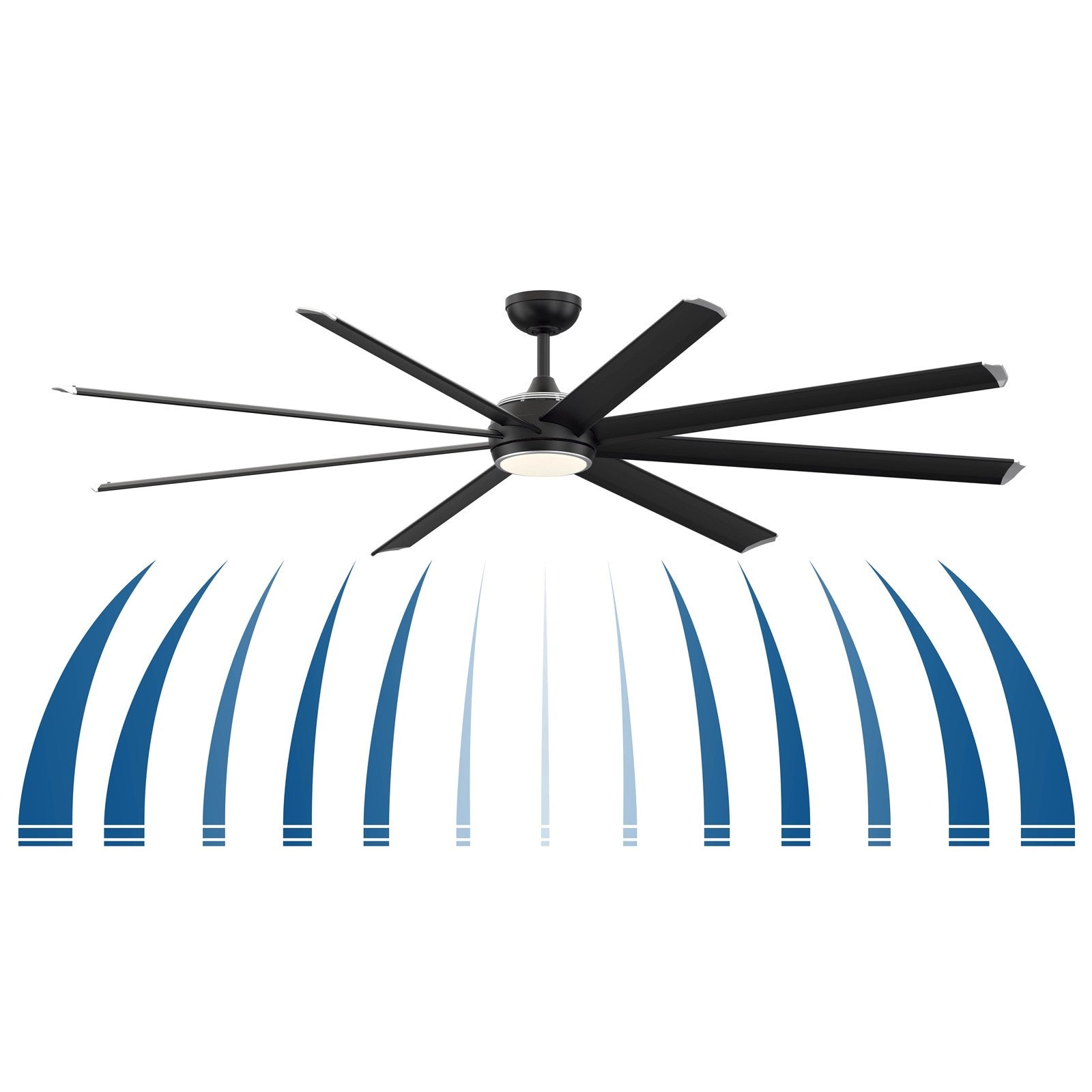 Fanimation Stellar Custom 84in 8-Blade Smart Ceiling Fan | Silver Aluminum and Opal Frosted Glass | Indoor & Outdoor Wet | Model FPD7997SLW-84BLW
